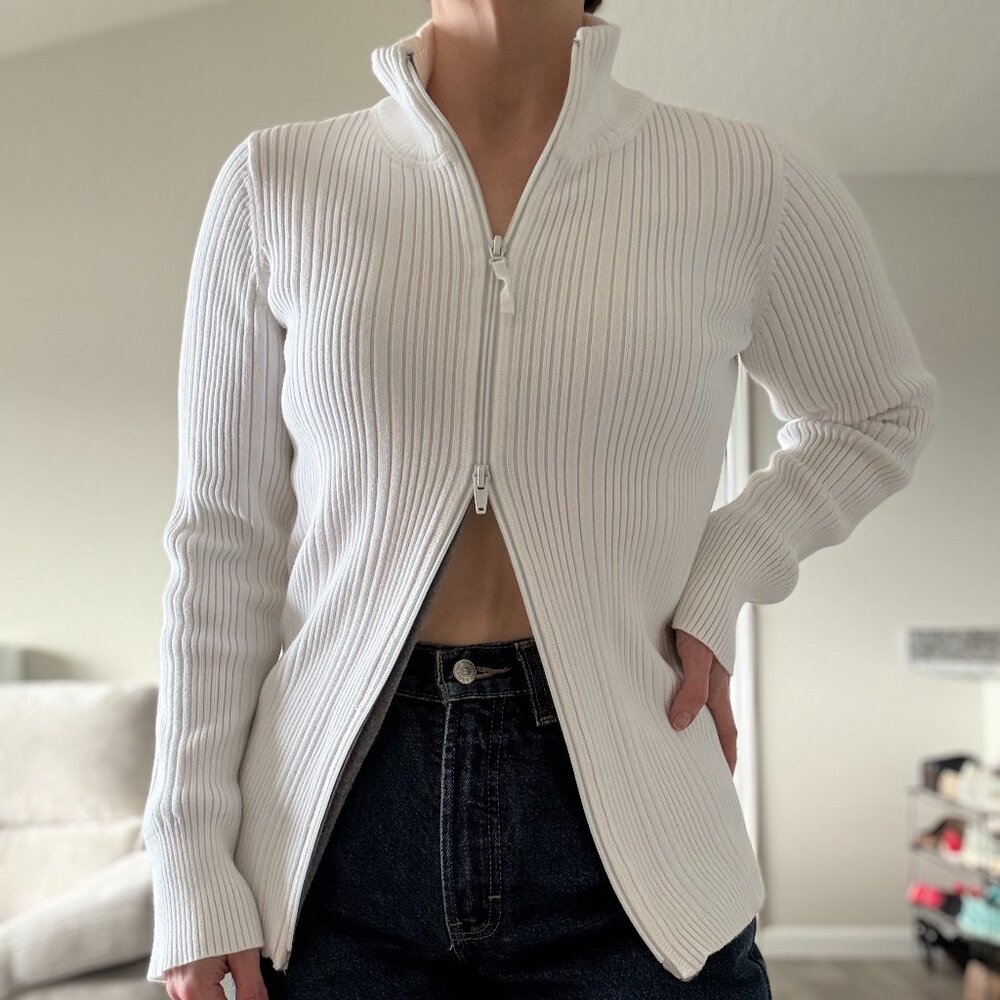 Vintage Style Y2K/90s Eddie Bauer Women's White Cardigan, Size M • EUC